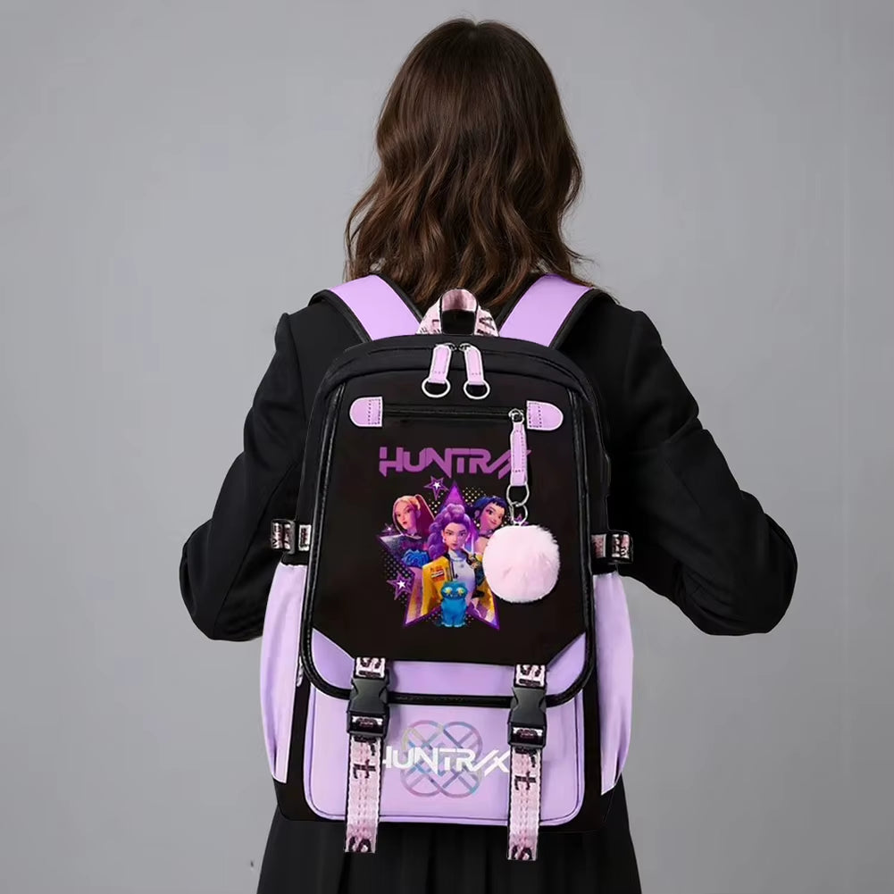 Kpop Demon Hunters Bookbag Student Anime Kawaii School Bags USB Charging Backpack Teenagers Large Capacity Slayer Rucksack