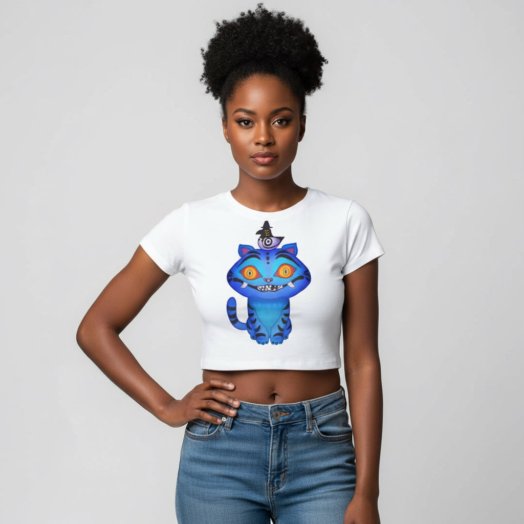 Vit kort tröja crop top för tjejer med Kpop Demon Hunters tryck