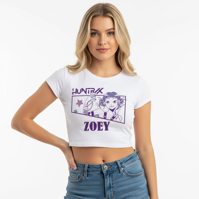 Vit kort tröja crop top för tjejer med Kpop Demon Hunters tryck