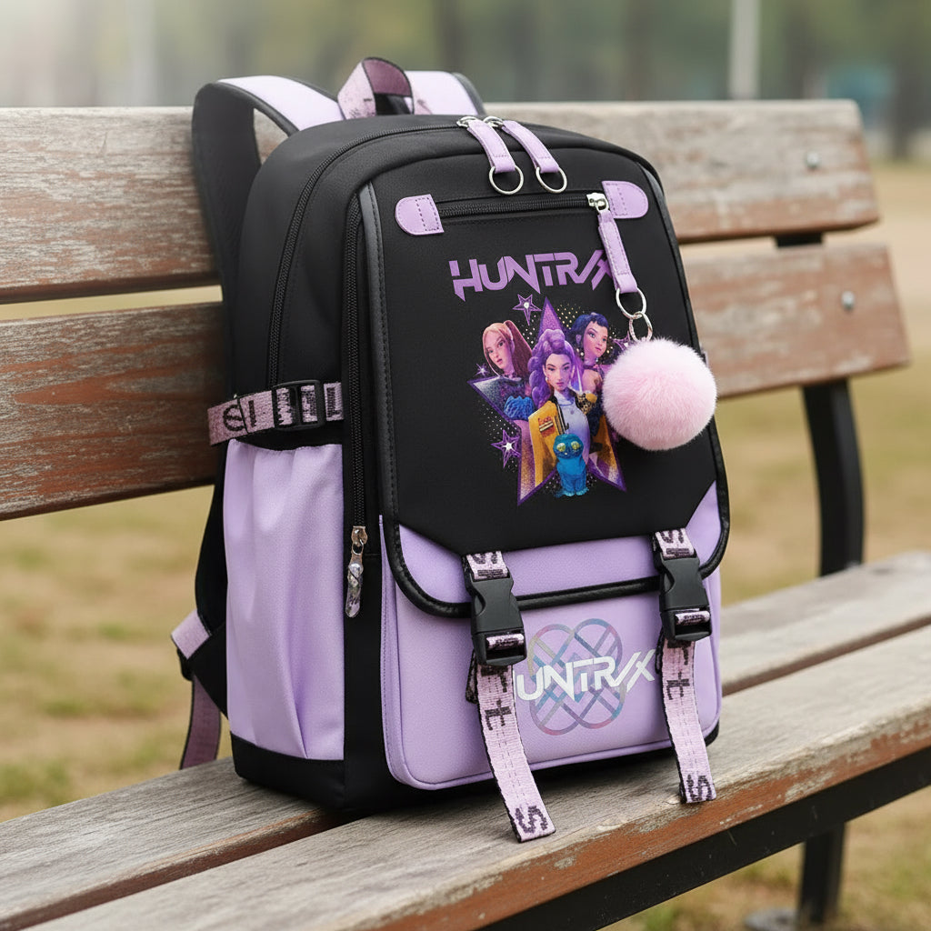 Demon Hunters K-pop ryggsäck – kawaii school bag animeinspirerad design och plats för allt du behöver till skolan!