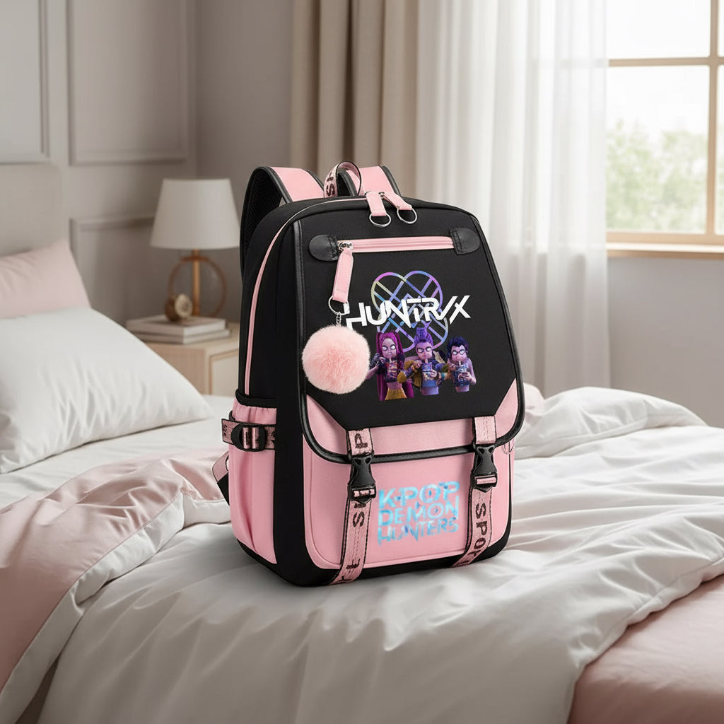 Demon Hunters K-pop ryggsäck – kawaii school bag animeinspirerad design och plats för allt du behöver till skolan!