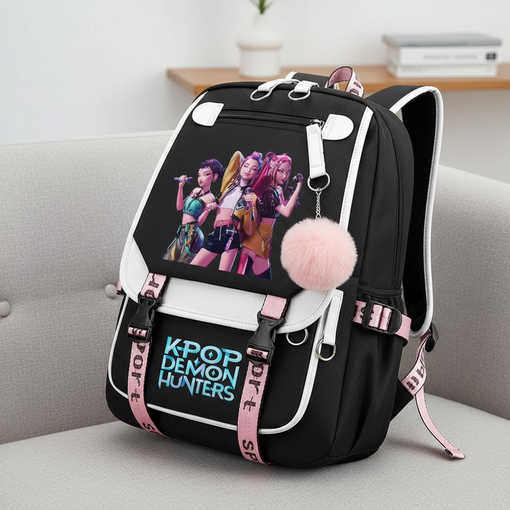 Demon Hunters K-pop ryggsäck – kawaii school bag animeinspirerad design och plats för allt du behöver till skolan!