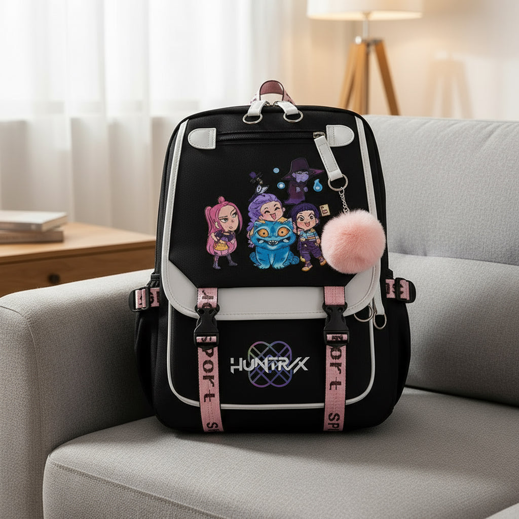 Demon Hunters K-pop ryggsäck – kawaii school bag animeinspirerad design och plats för allt du behöver till skolan!